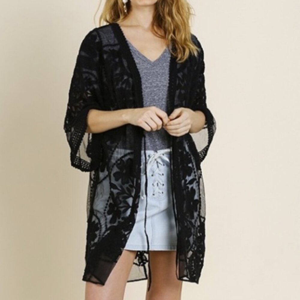 Black Sheer Lace Kimono